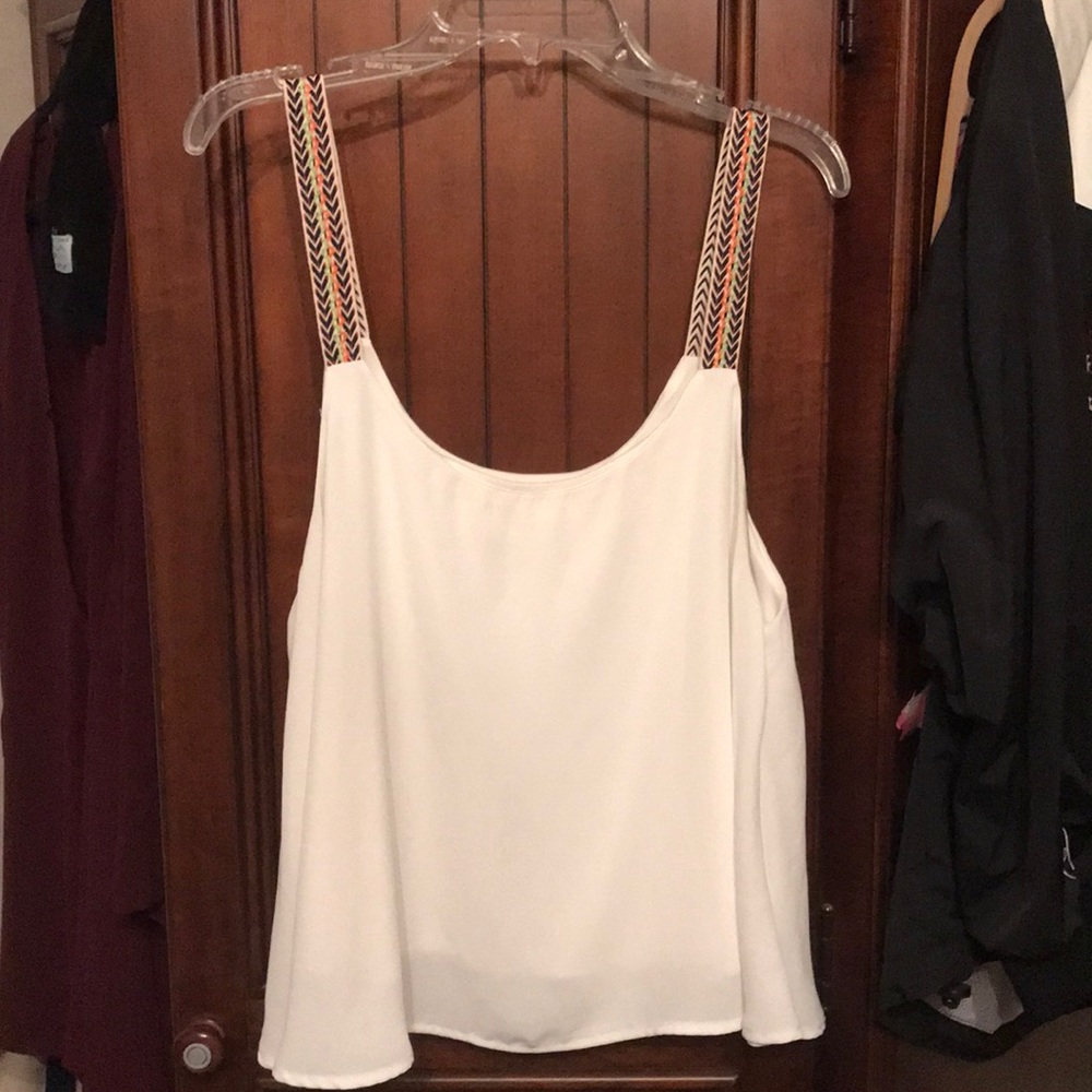 White tank top blouse with multicolored straps